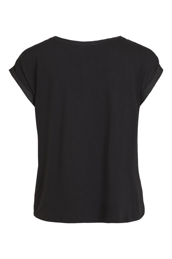 Cortefiel Satin-finish short-sleeved blouse Black