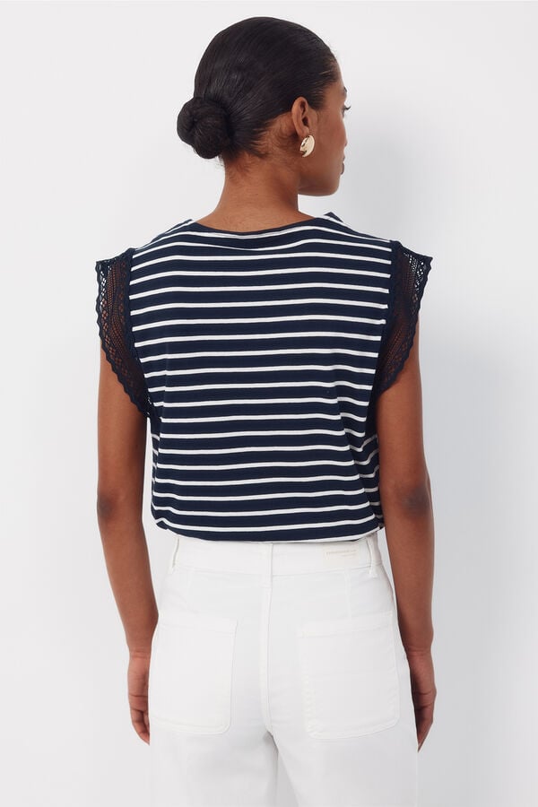 Cortefiel Guipure sleeve -shirt Blue