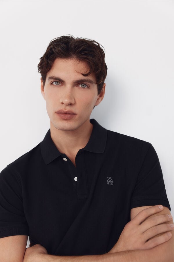 Cortefiel Piqu&eacute; basic slim polo shirt Black