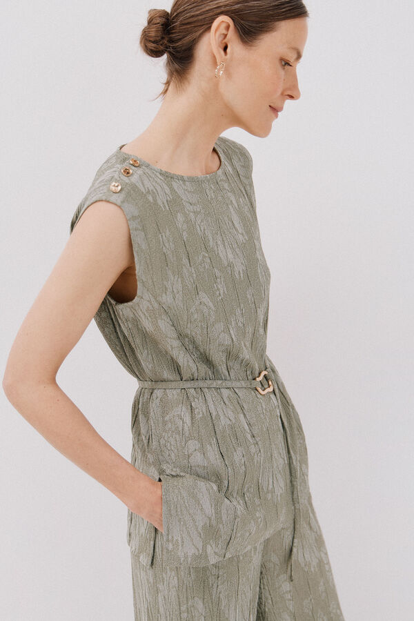 Cortefiel jacquard buckle top Kaki