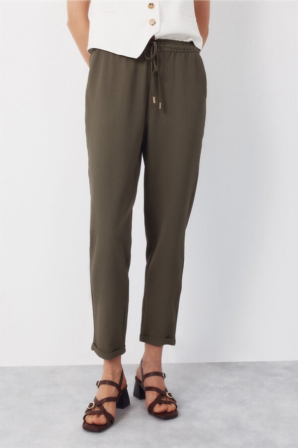Cortefiel Flowy textured trousers Kaki