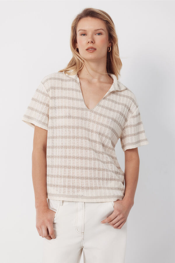 Cortefiel Polo shirt with striped structure Beige