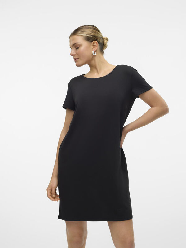 Cortefiel Short dress with short sleeves  Black
