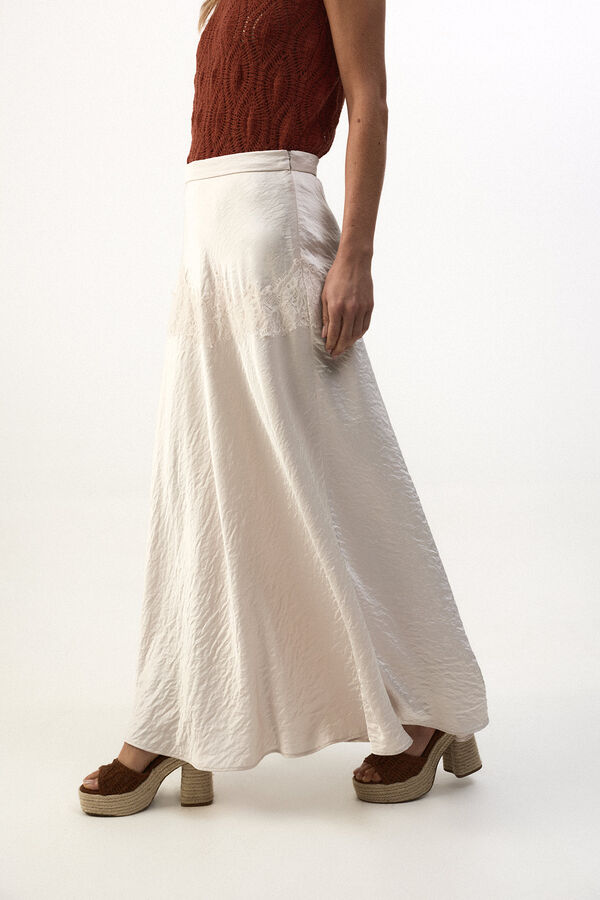 Slowlove Falda midi satinada con encaje Ivory
