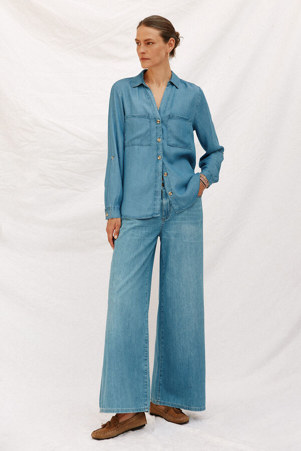 Cortefiel  tencel denim shirt Blue