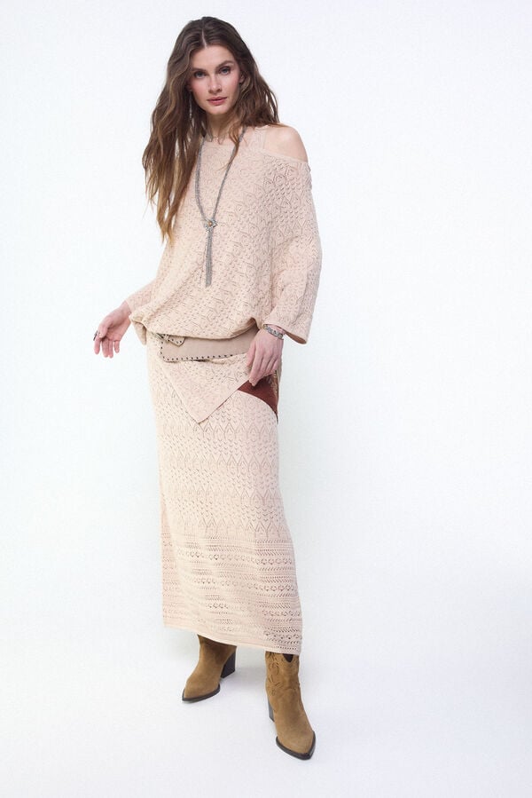 Slowlove Capa de malha rendada Castanho