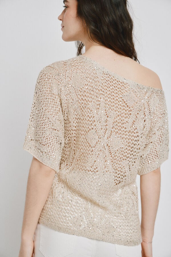 Vero Moda Top de crochet manga curta Tostado