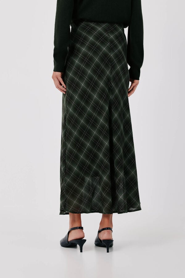 Cortefiel Plaid midi skirt Printed green