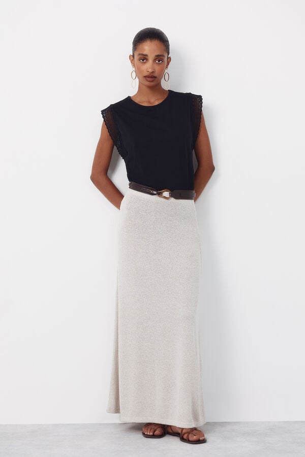 Cortefiel Guipure sleeve -shirt Black