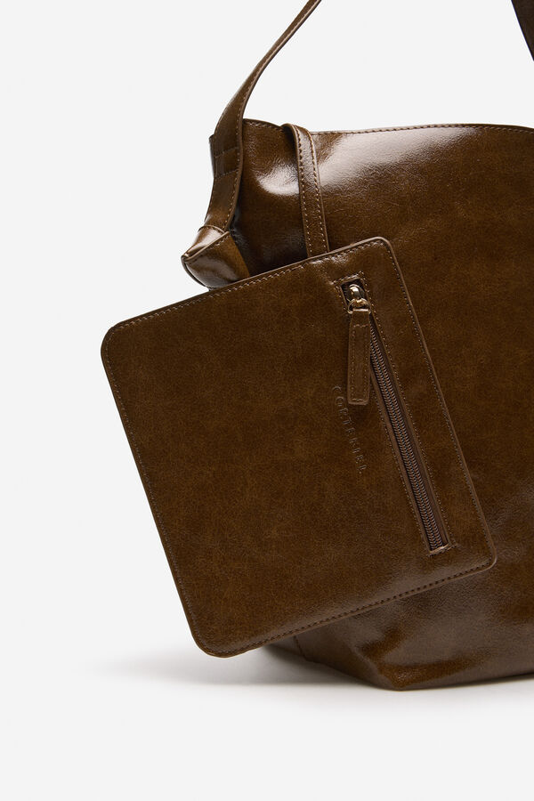 Cortefiel Bucket bag with bow or tie knot Kaki