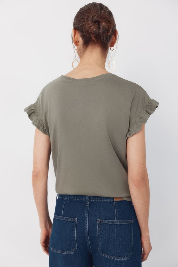 Cortefiel Essential ruffle t-shirt Kaki