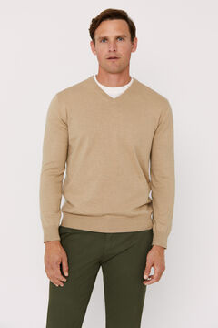Cortefiel Basic cashmere V-neck jumper with tipping Nude