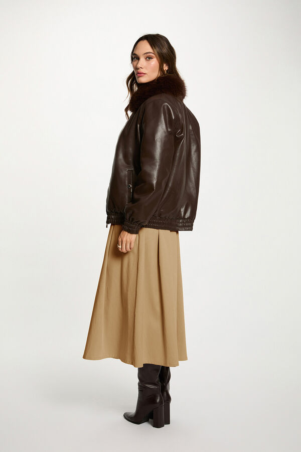 Morgan Blusão curta com gola de pele Castanho