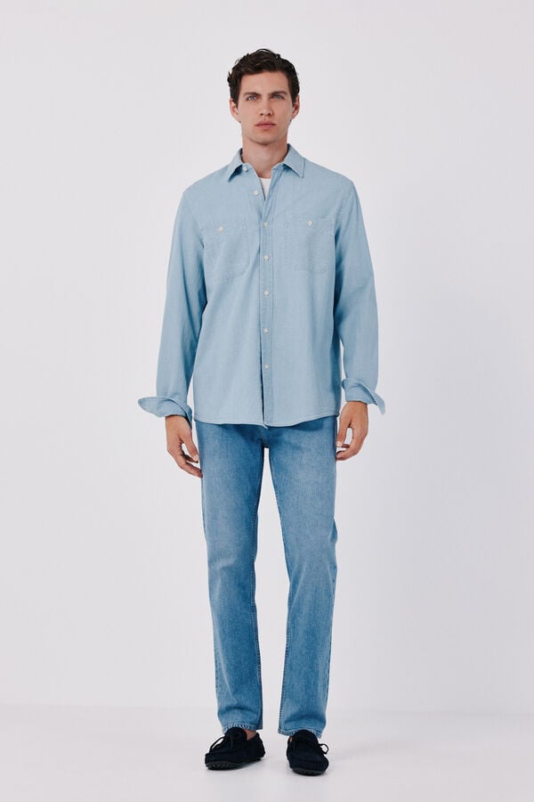 Cortefiel Chambray utility shirt Blue