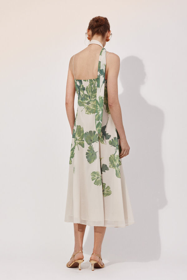 Cortefiel long dress with positional print Printed white