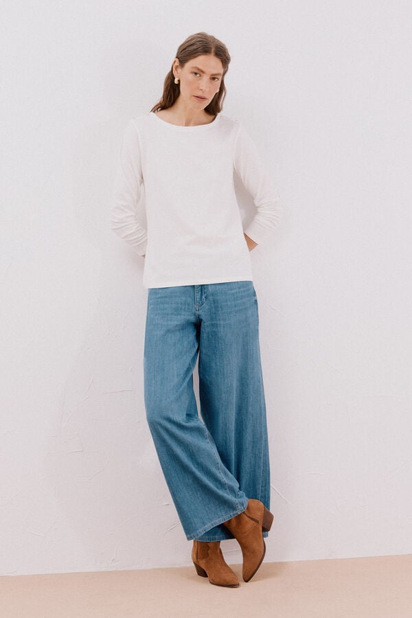 Cortefiel Boat neck T-shirt with buttons White
