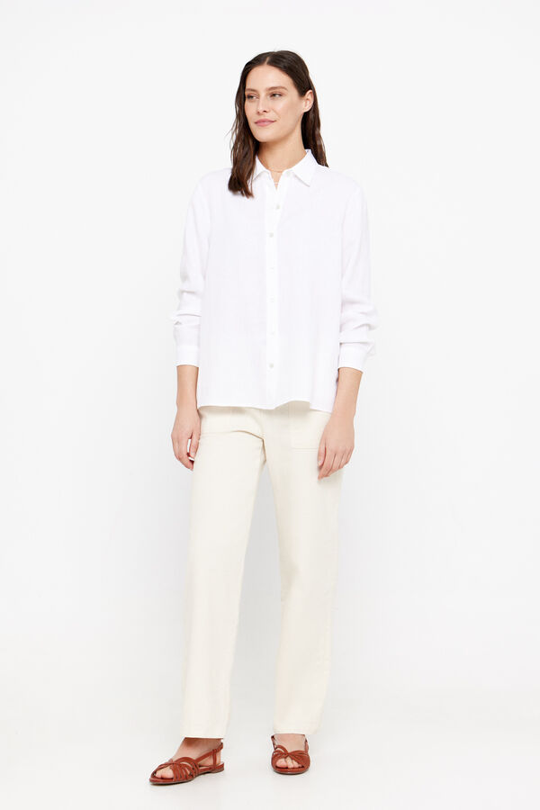 Cortefiel Long-sleeved linen shirt White
