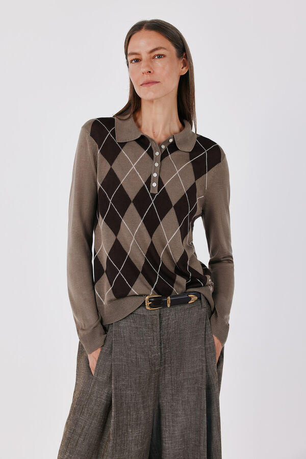 Cortefiel Fine knit polo shirt Nude