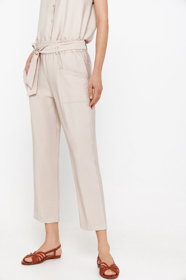 Cortefiel Fluid belted trousers Nude