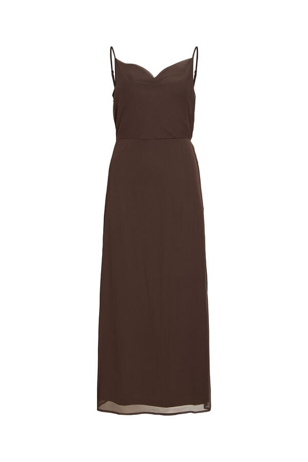 Vila Vestido comprido acetinado de al&ccedil;as Castanho