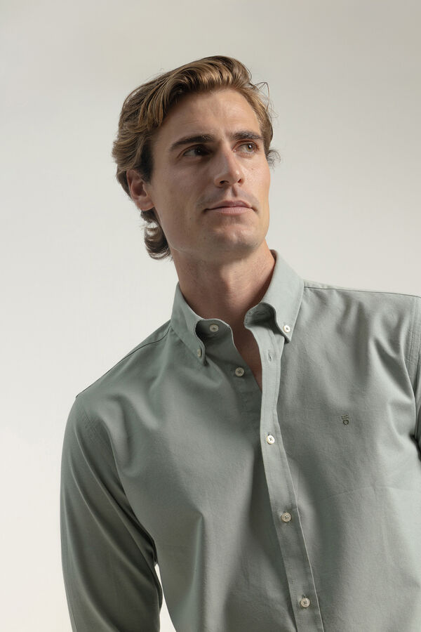 PuroEGO Camisa oxford de algodão slim fit Verde