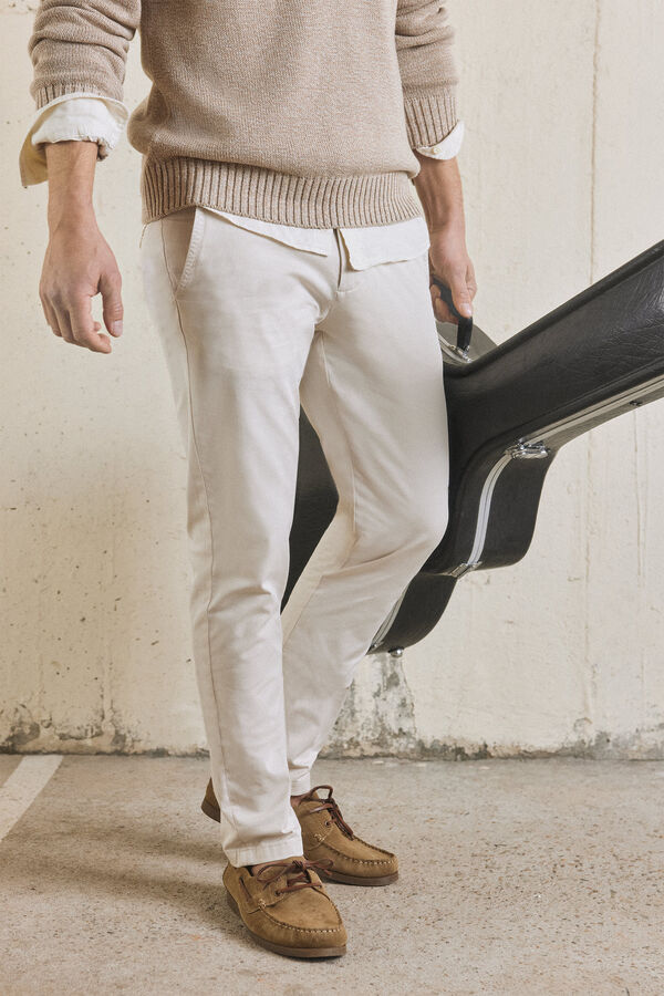 Cortefiel Slim fit chinos with elasticated waistband Ivory