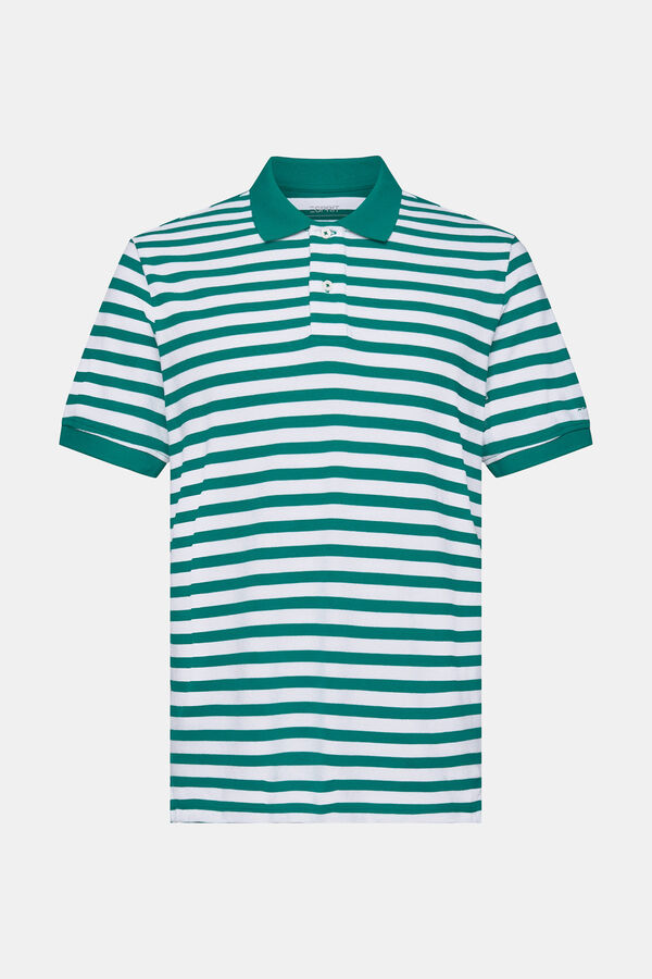 Cortefiel Essential striped cotton piqué polo shirt Printed green