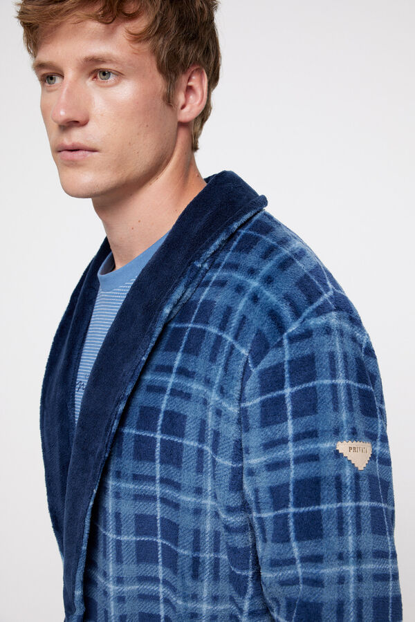 Privata Checked navy robe Blue