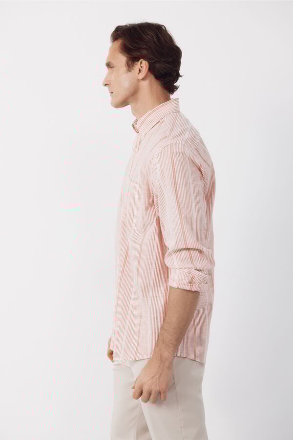Cortefiel Striped cotton slub shirt Coral