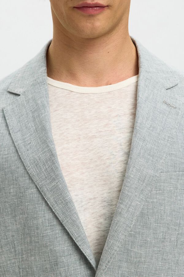Selected Linen jacket with flap Grey