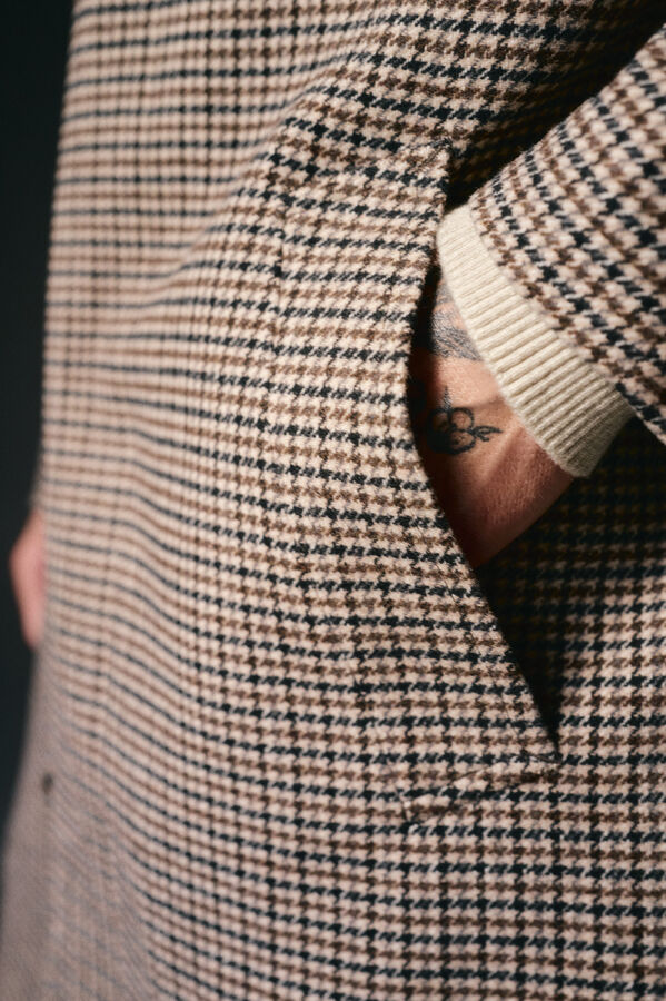 OOTO Sobretudo xadrez inglês Tostado