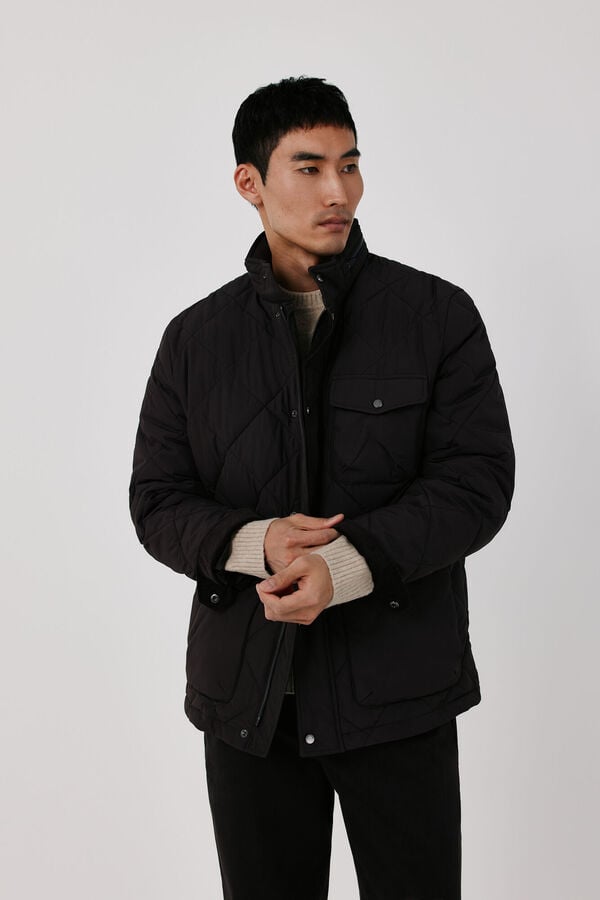 Cortefiel Diamond quilted field jacket Dark brown