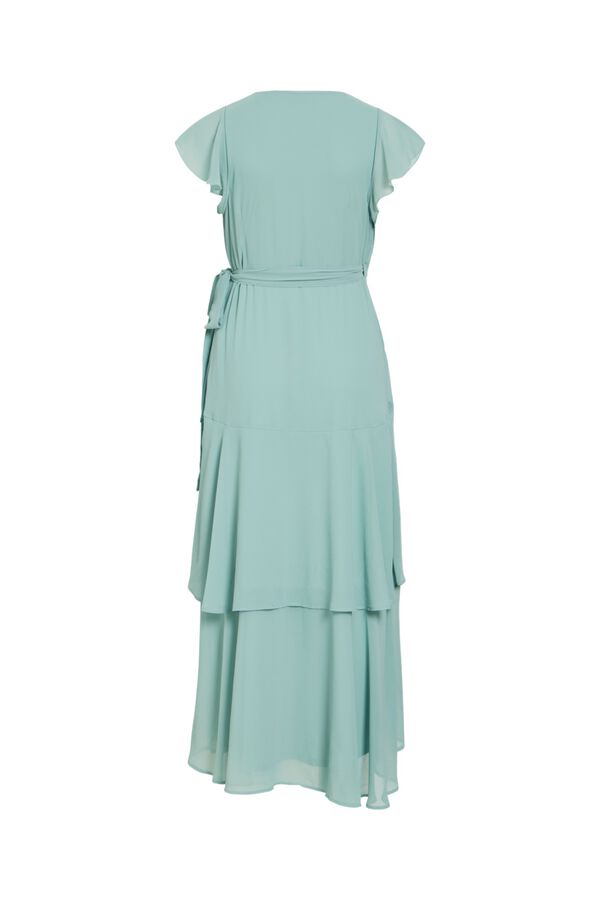 Vila Vestido midi cruzado com la&ccedil;ada de festa Azul