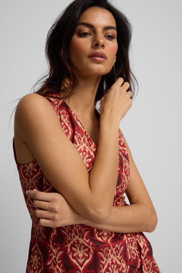 Silbon Chaleco lino lazada estampado Rojo