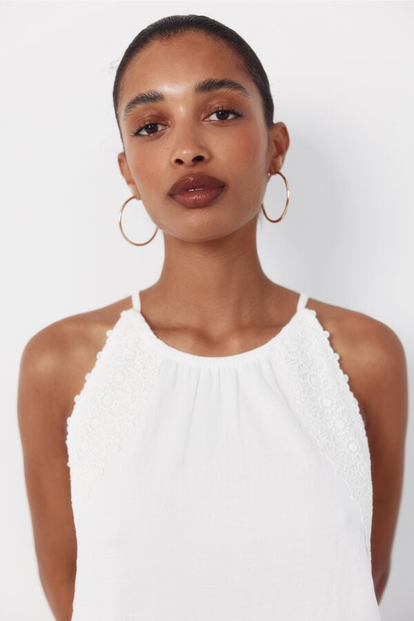 Cortefiel Halterneck dress with floral crochet ribbon White