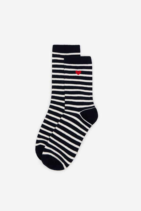 Cortefiel Striped print long socks Navy