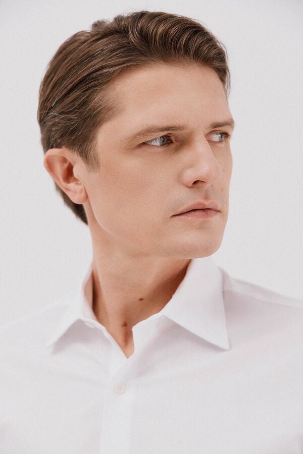 Cortefiel Plain tencel cotton dress shirt White