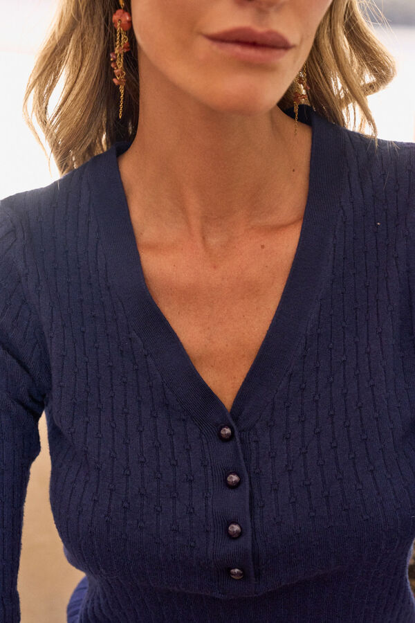Pol&iacute;n Et Moi Camisola bot&otilde;es Agna Azul