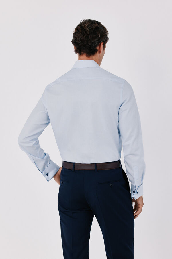 Cortefiel Plain easy-iron dress shirt with cufflink cuffs Blue
