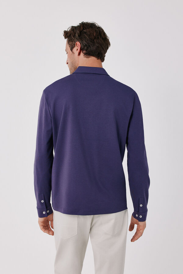Cortefiel Long sleeve refined polo shirt Purple