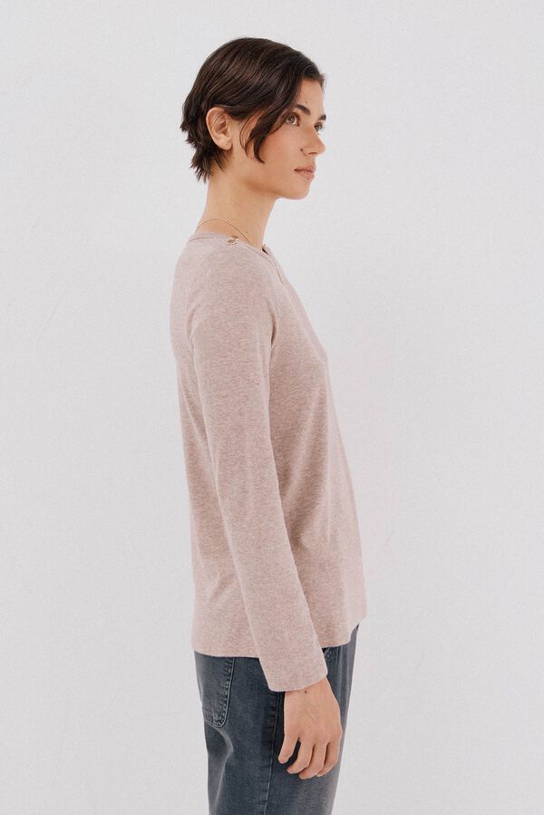 Cortefiel Boat neck top with gold buttons Beige
