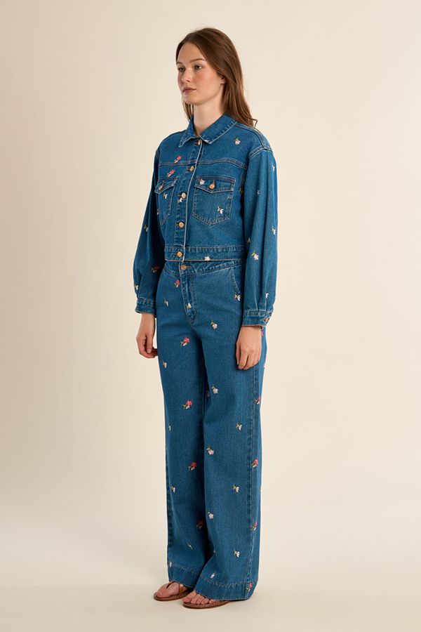 Molly Bracken Blus&atilde;o de mulher curto com detalhes de bolsos Azul