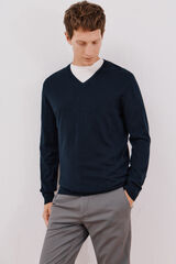 Cortefiel Jersey algodón cashmere cuello pico Azul marino