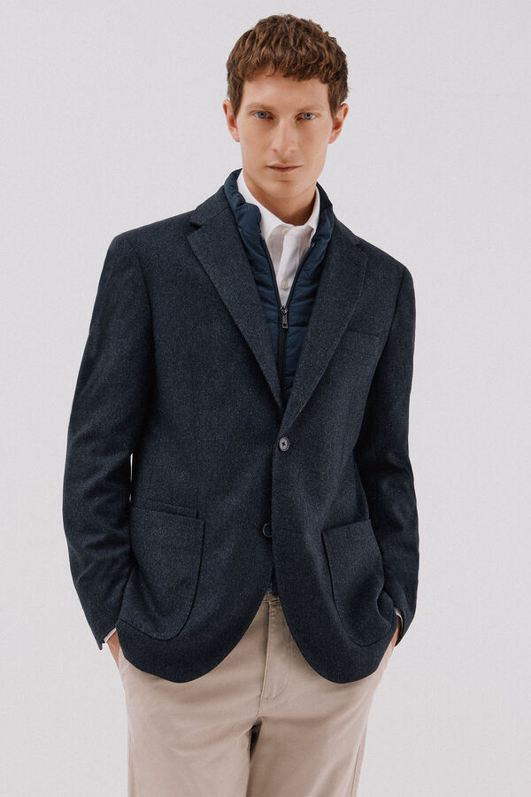Cortefiel Wool blazer with removable lining Navy