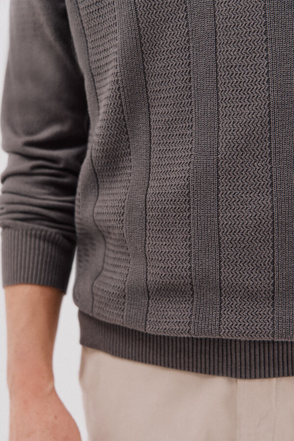 Cortefiel Fine braided cotton crew crew neck sweater Grey