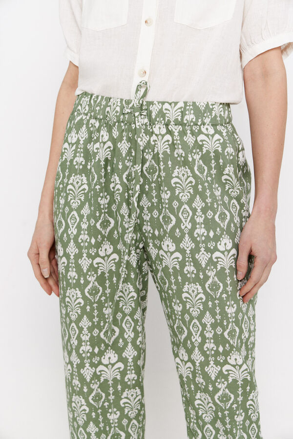 Cortefiel Flowing printed trousers Printed green