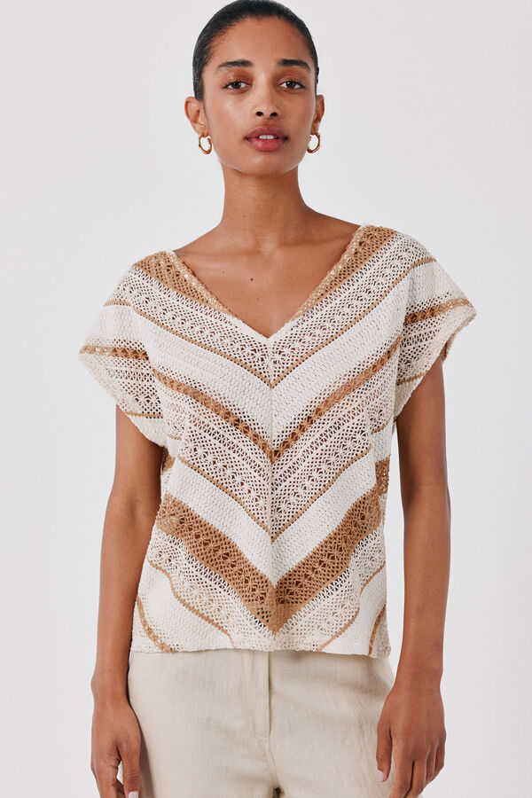 Cortefiel Multicoloured crochet T-shirt Yellow