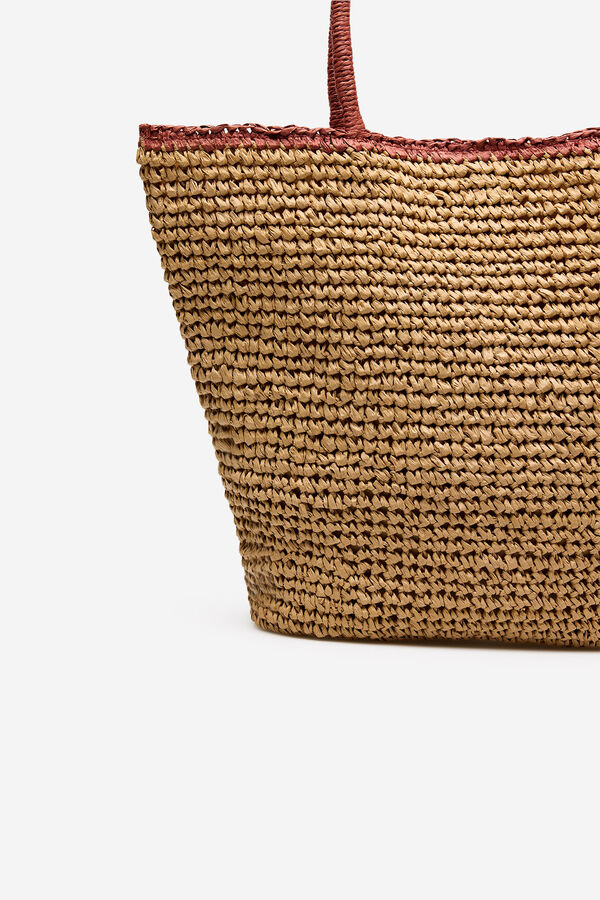 Cortefiel Raffia shopping bag Brown