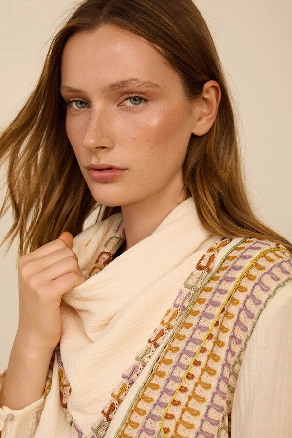 Meisie Blusa bimaterial com len&ccedil;o Branco