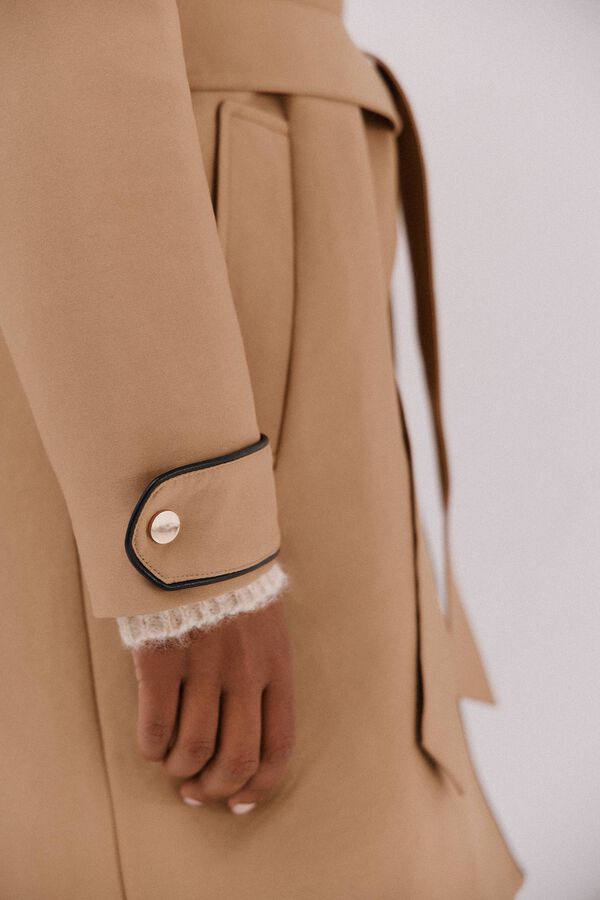 Cortefiel Satin trench coat with detachable hood Nude